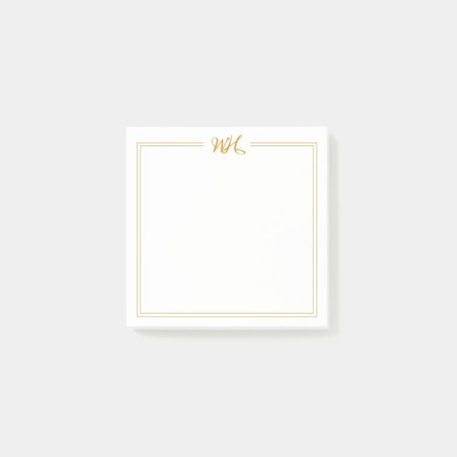 Elegant Guld Dubbla Gräns Monogram Post it Notes Post-it Block (Framsida)