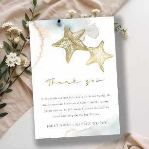 ELEGANT GULD DUSKY BLUE BEACHY STARFISH BRÖLLOP TACK KORT