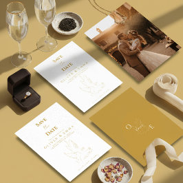 Elegant Guld Duva Save The Date-kort Spara Datumet