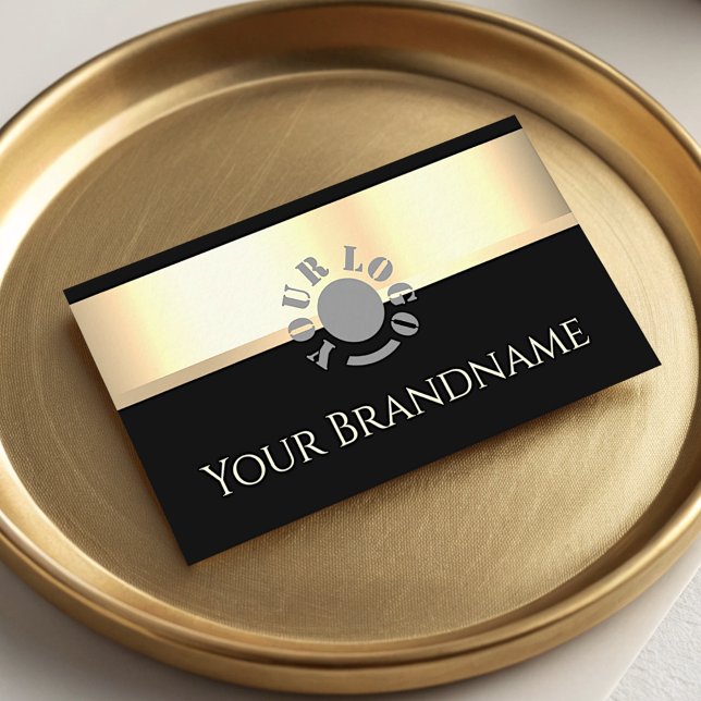Elegant Guld Effect Black Anpassningsbar Logotyp P Visitkort (Skapare uppladdad)
