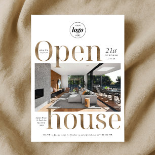 Elegant Guld Effect Business Open House One Photo Inbjudningar