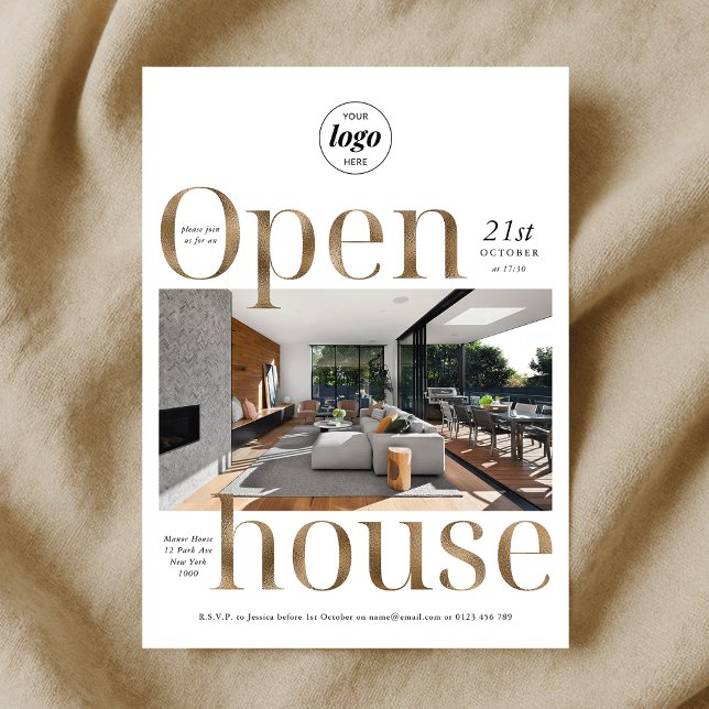 Elegant Guld Effect Business Open House One Photo Inbjudningar (Elegant Gold Effect Business Open House One Photo Invitation)