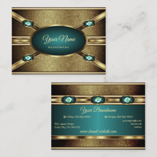 Elegant Guld Effects Teal med Faux Rhinestones Visitkort