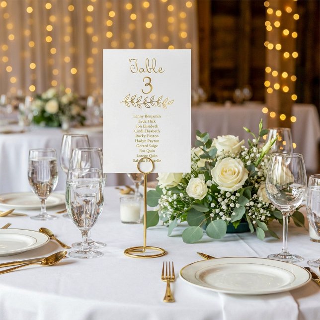 Elegant Guld, effekt Bordsnummer 3 Sittdiagram (Elegant Gold effect Table Number 3 Seating Chart.)