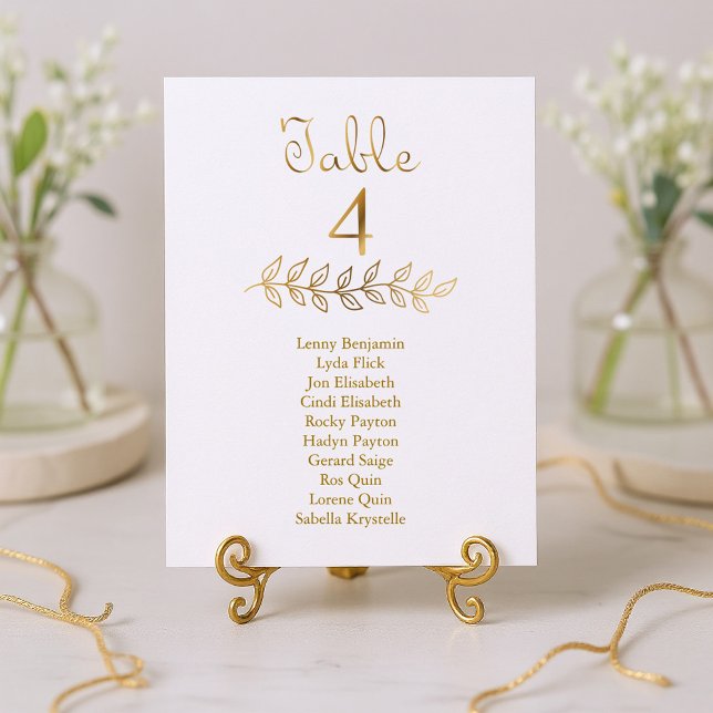 Elegant Guld, effekt Bordsnummer 4 Sätesdiagram (Elegant Gold effect Table Number 4 Seating Chart.)