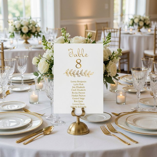 Elegant Guld, effekt Bordsnummer 8 Sätesdiagram (Elegant Gold effect Table Number 8 Seating Chart.)