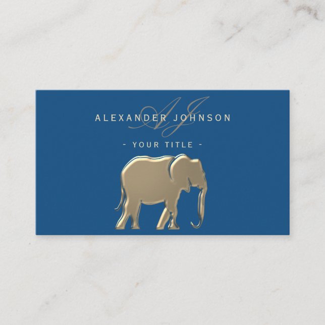 Elegant Guld Elefant Klassisk Blå Professionell Visitkort (Framsida)