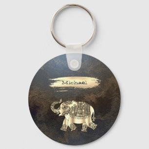 Elegant Guld-elefant,Penseldrag,Läderutseende Nyckelring
