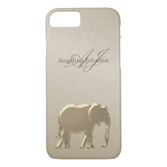 Elegant Guld Elephant Monogrammed Case-Mate iPhone Skal (Baksida)