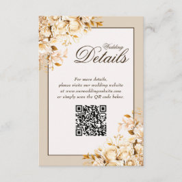 Elegant guld elfenbensblommig bröllops QR-kod deta Tilläggskort
