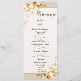 Elegant Guld & Elfenbenskustens Blommigt Ceremony  Program