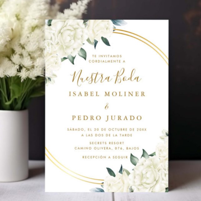 Elegant Guld Elfenbenskustens Blommigt Nuestra Bod Inbjudningar (Skapare uppladdad)