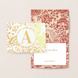 Elegant Guld eller Silver Red Blommigt Monogram Folierat Kort