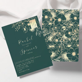 Elegant Guld Emerald Monogram Bröllop Inbjudningar