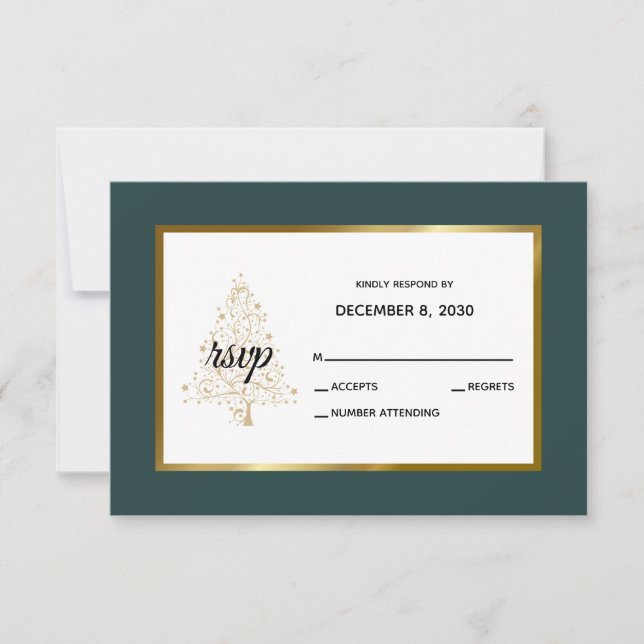 Elegant Guld Emerald Winter Helgdag Bröllop OSA Kort (Framsida)