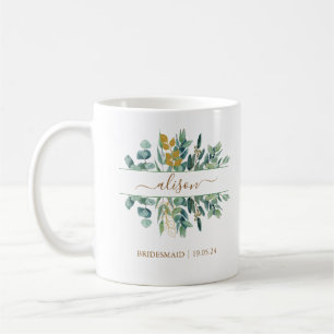 Elegant Guld Eucalyptus Bridesmaid Gift Keepsaké Kaffemugg