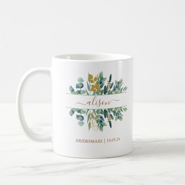 Elegant Guld Eucalyptus Bridesmaid Gift Keepsaké Kaffemugg (Vänster)