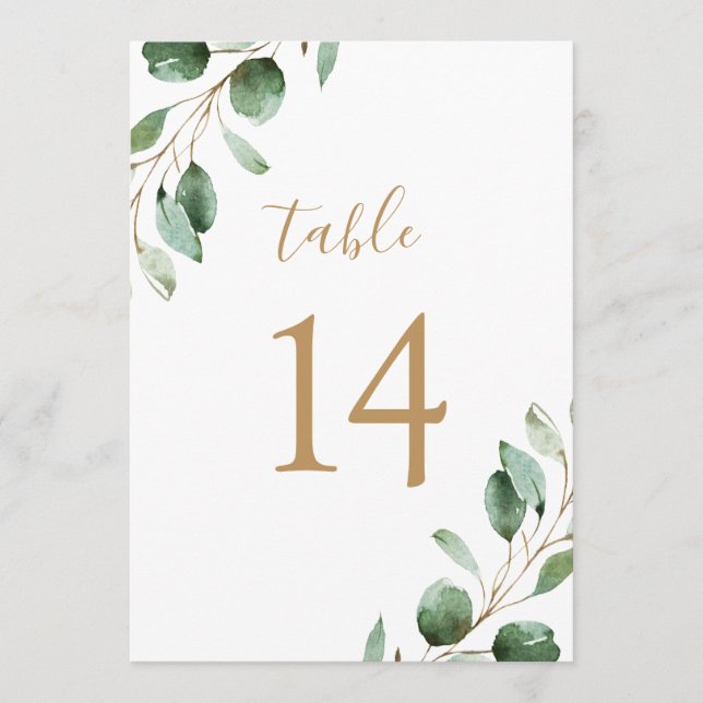 Elegant Guld Eucalyptus Greenery 5x7 Bordsnummer (Framsida)