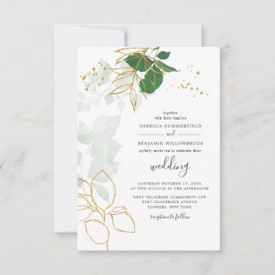 Elegant Guld Eucalyptus Greenery Boho Chic Bröllop Inbjudningar