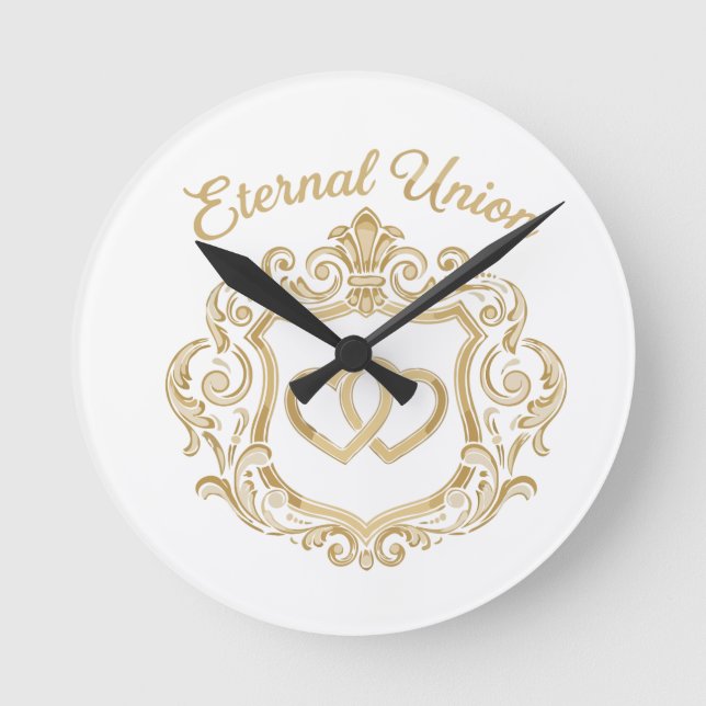 Elegant Guld Evig Union Vigsel Crest | Utförlig Rund Klocka (Framsida)
