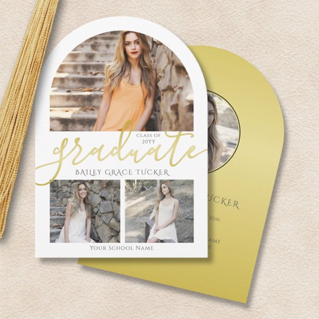 Elegant guld examen 4-foto collage examen inbjudningar (Skapare uppladdad)