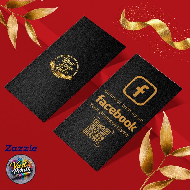 Elegant guld Facebook Anslut till oss QR-kod Visitkort (Elegant Gold Facebook Connect With Us QR Code Business Card)