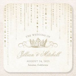 Elegant Guld Fairytale Krona Bröllop Underlägg Papper Kvadrat