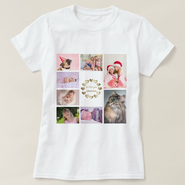 Elegant Guld Family Photo Collage Mors dag T Shirt (Design framsida)