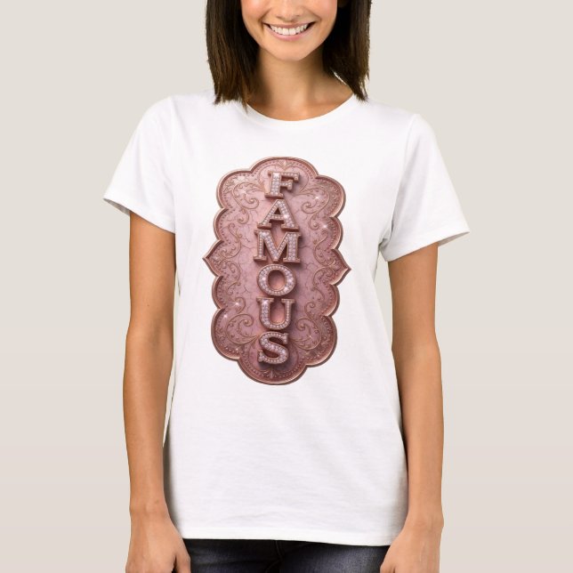 Elegant guld FAMOUS Design T Shirt (Framsida)