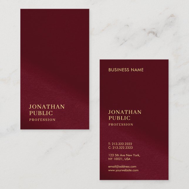 Elegant Guld Färg Text Burgundy Template Luxury Visitkort (Fram/baksida)