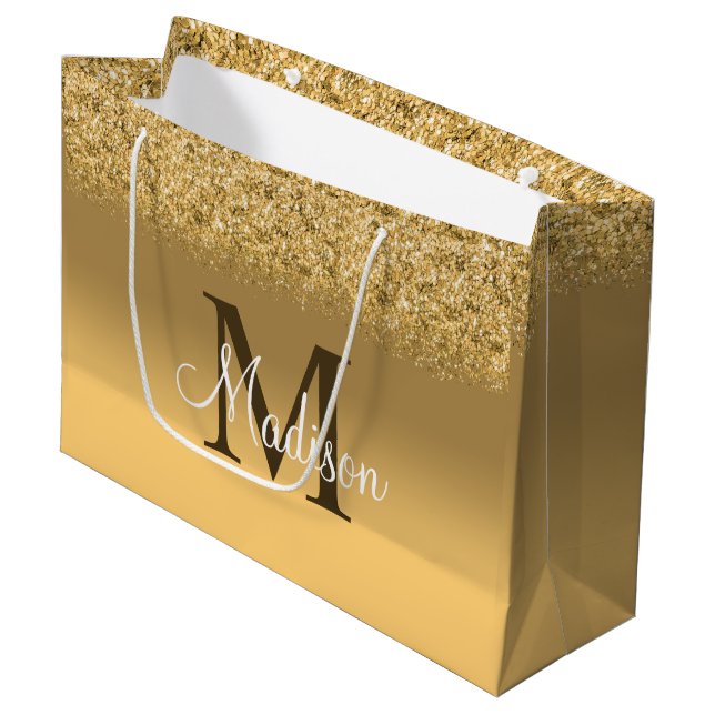 Elegant Guld Faux Glitter Monogram (Framsidan Vinklad)