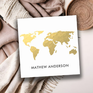 ELEGANT GULD FAUX KRAFT WORLD MAP PERSONLIG FYRKANTIGT VISITKORT