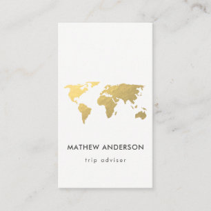 ELEGANT GULD FAUX KRAFT WORLD MAP PERSONLIG VISITKORT