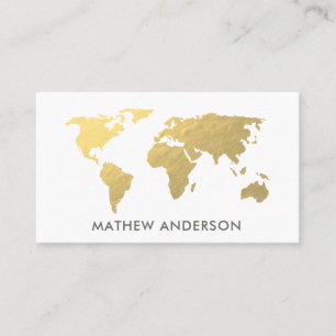 ELEGANT GULD FAUX KRAFT WORLD MAP PERSONLIG VISITKORT