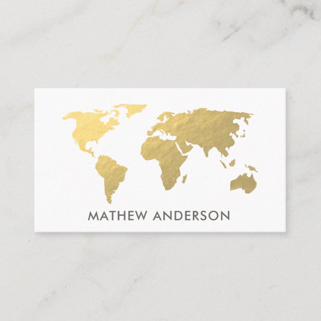 ELEGANT GULD FAUX KRAFT WORLD MAP PERSONLIG VISITKORT (Framsida)