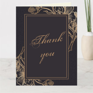 Elegant Guld Faux Metall Blommigt Photo Bröllop Tack Kort