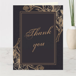 Elegant Guld Faux Metall Blommigt Photo Bröllop Tack Kort