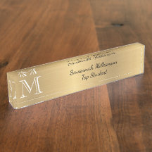 Elegant Guld Faux Metall Monogram Student