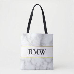 Elegant Guld Faux White Marble Initialer Monogram Tygkasse