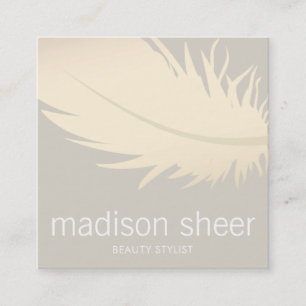 Elegant Guld Feather Beige Taupe Beauty Salon Fyrkantigt Visitkort