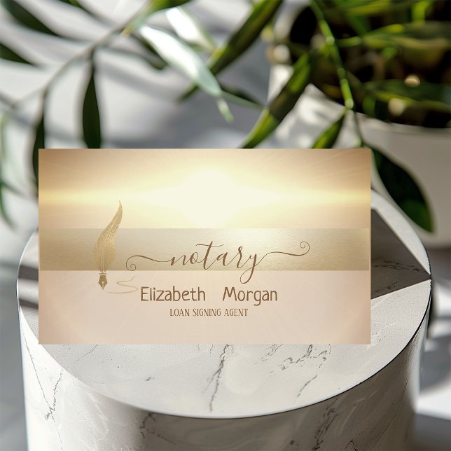 Elegant Guld Feather Notary Signing Agent Visitkort (Skapare uppladdad)