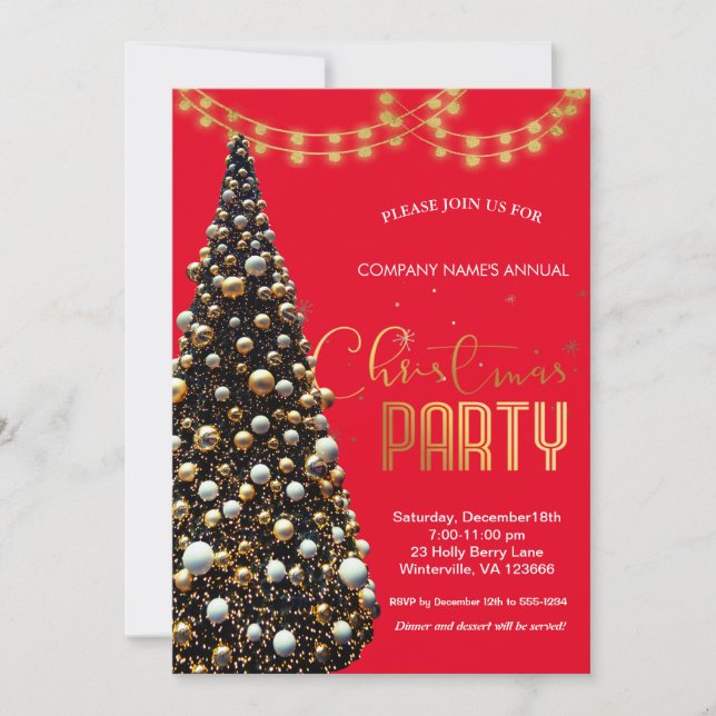 Elegant guld festive Julgran, röd Inbjudningar (Framsida)
