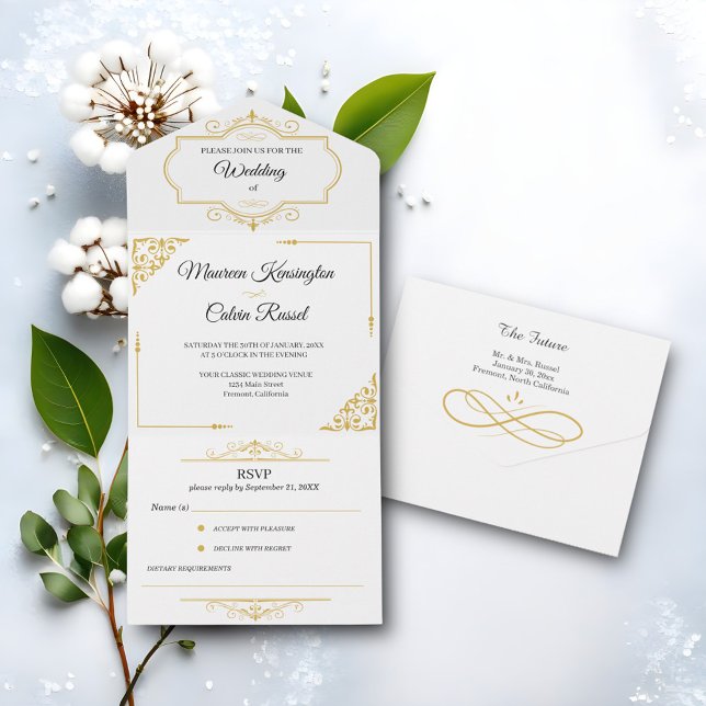 Elegant Guld Filigree on White, Bröllop (Skapare uppladdad)