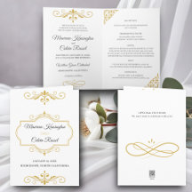 Elegant Guld Filigree on White, Bröllop