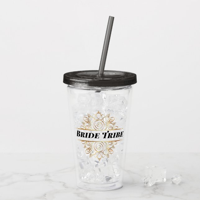Elegant Guld Filigree Ram| Monogram Bröllop Take Away Mugg (Baksida Ice)