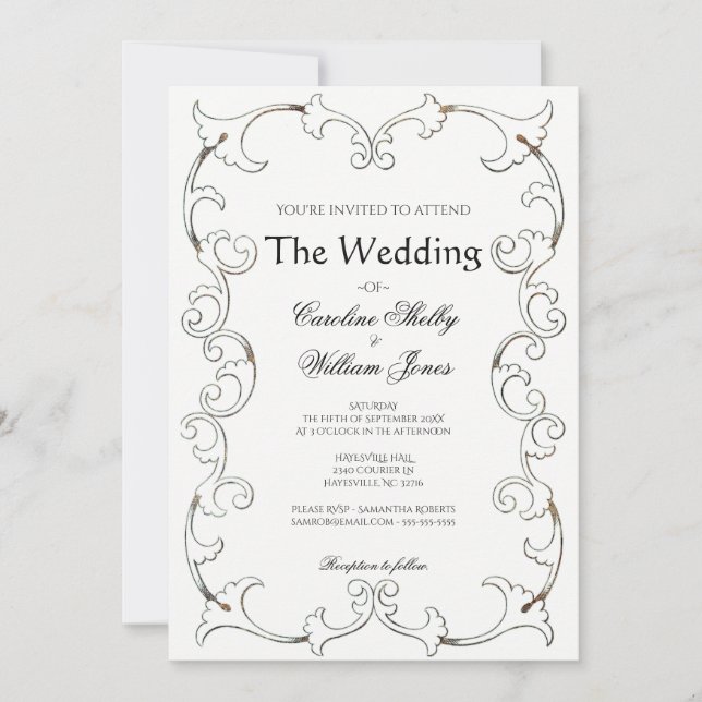Elegant Guld Filigree Simple Wedding Investigation Inbjudningar (Framsida)