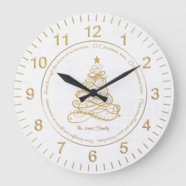 Elegant Guld Filigree Träd ’O Julgran’ Cir Stor Klocka (Framsida)
