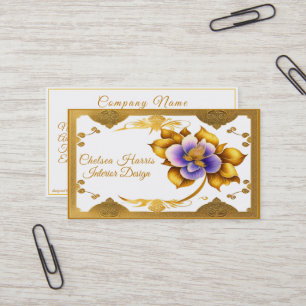 Elegant Guld Filigree Vacker Lila Flower Visitkort