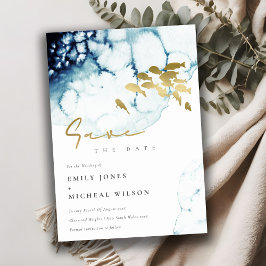 Elegant Guld Fiskmarin under havsytans vattenfärg Spara Datumet