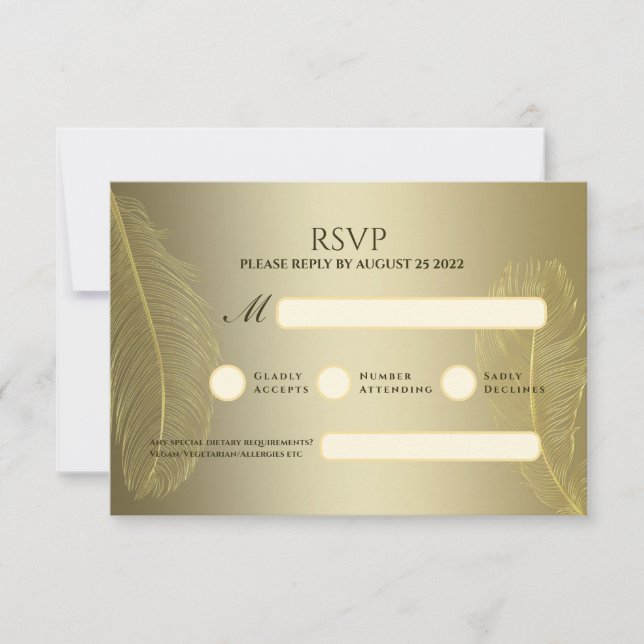 Elegant guld fjäder RSVP-kort för lyxevenemang OSA Kort (Framsida)